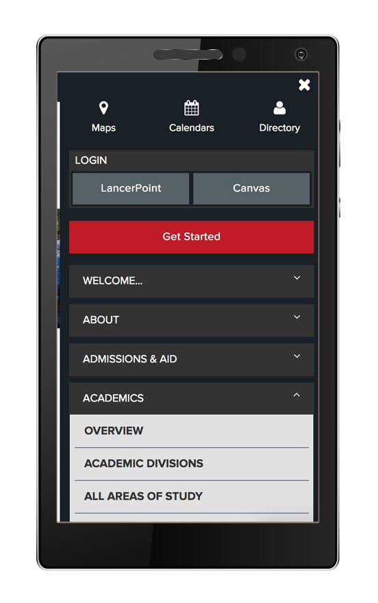 Responsive menu for Pasadena City College.
